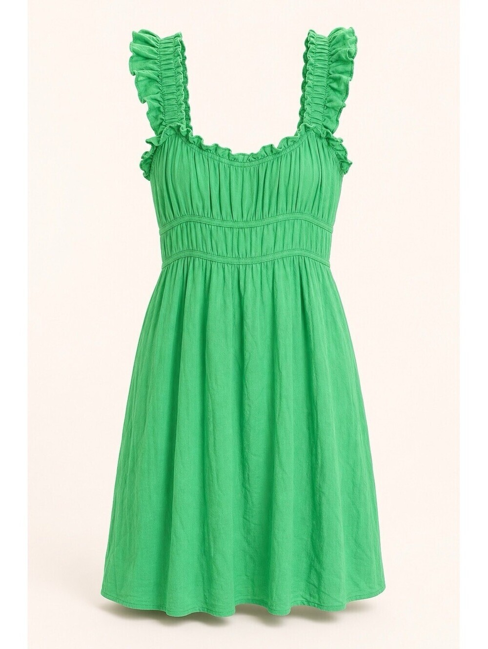 Peach Love California Green 100% Cotton Babydoll Dress Ruffle Mini L Boho Summer